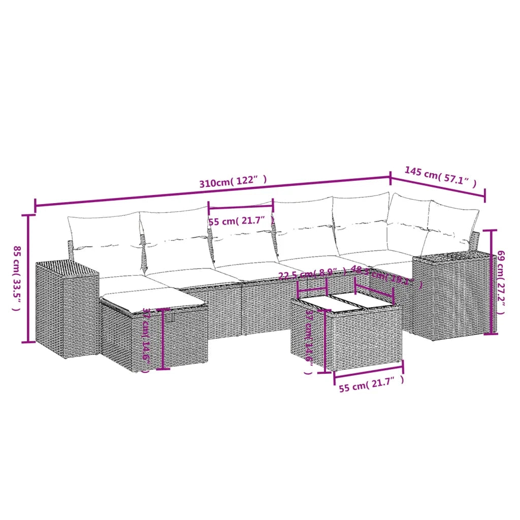Set Divano da Giardino 8pz con Cuscini Grigio Chiaro Polyrattan 3264448