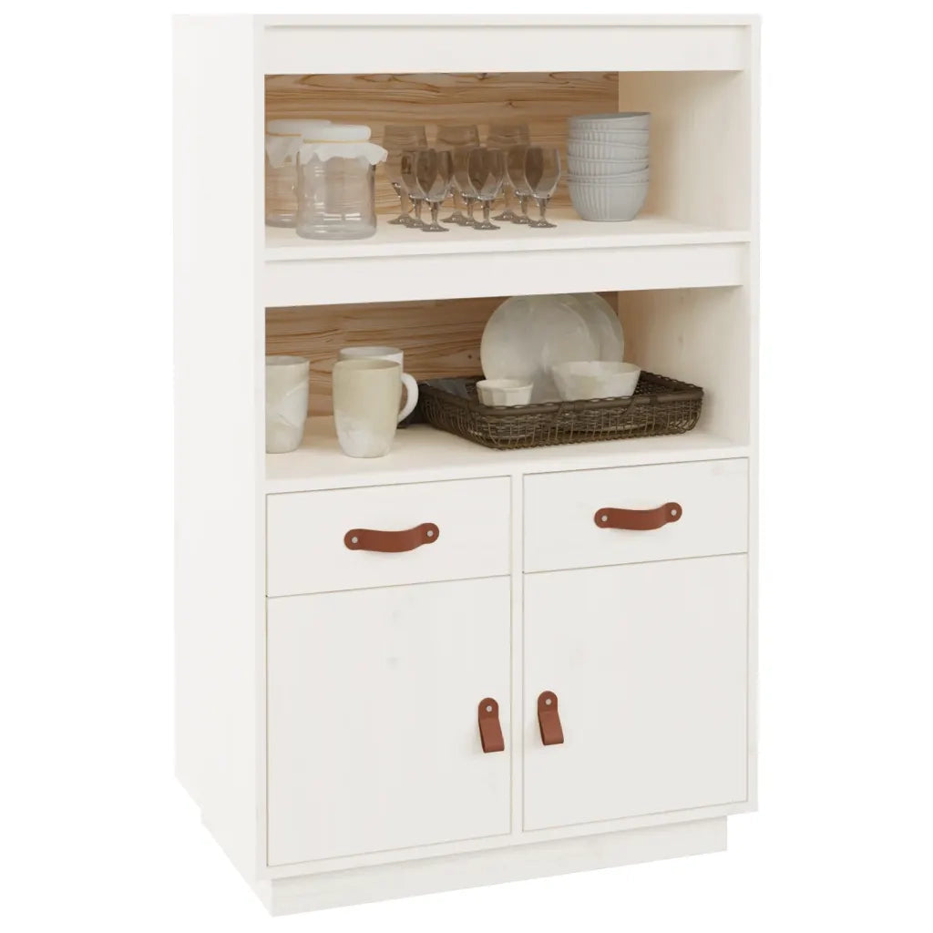 Credenza Bianca 67x40x108,5 cm in Legno Massello di Pino 820158