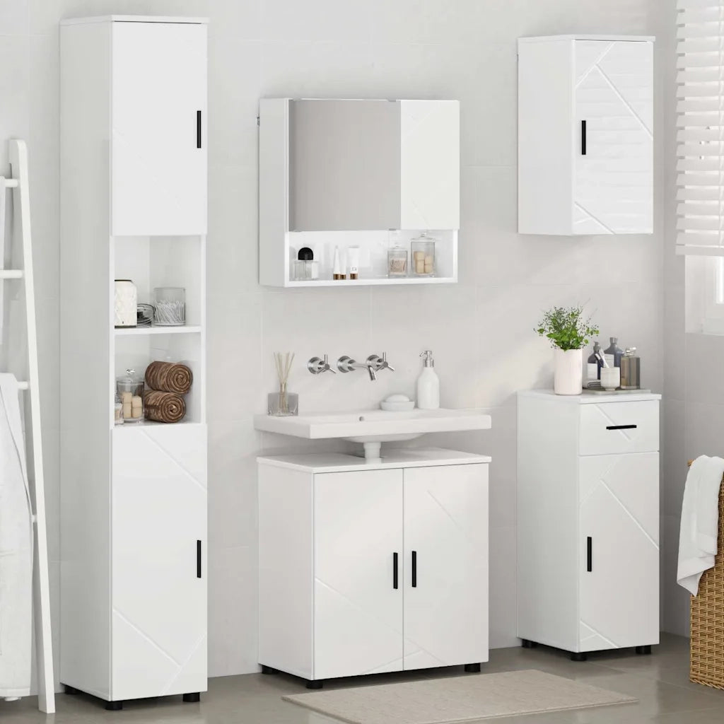 Set di mobili per il bagno con cassetto 5 pcs Bianco Lucido