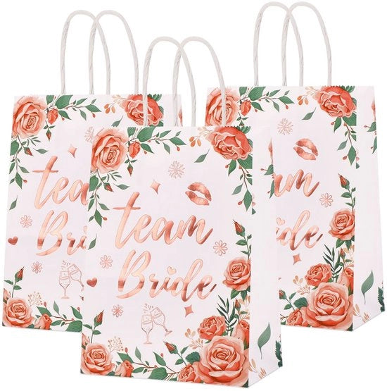 Regali di nozze in rosé oro con maniglie a mano - 12 zaini da regalo per sposa - Tazze floreali - Carta rigida duratura - Pieghevole e leggero - Tazze da festa