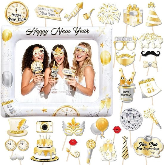 Scatola per foto Opblaasbar per selfie - Requisiti per cabina fotografica - Decorazioni per festa 2026 - 28 pezzi accessori - Materiale PVC premium