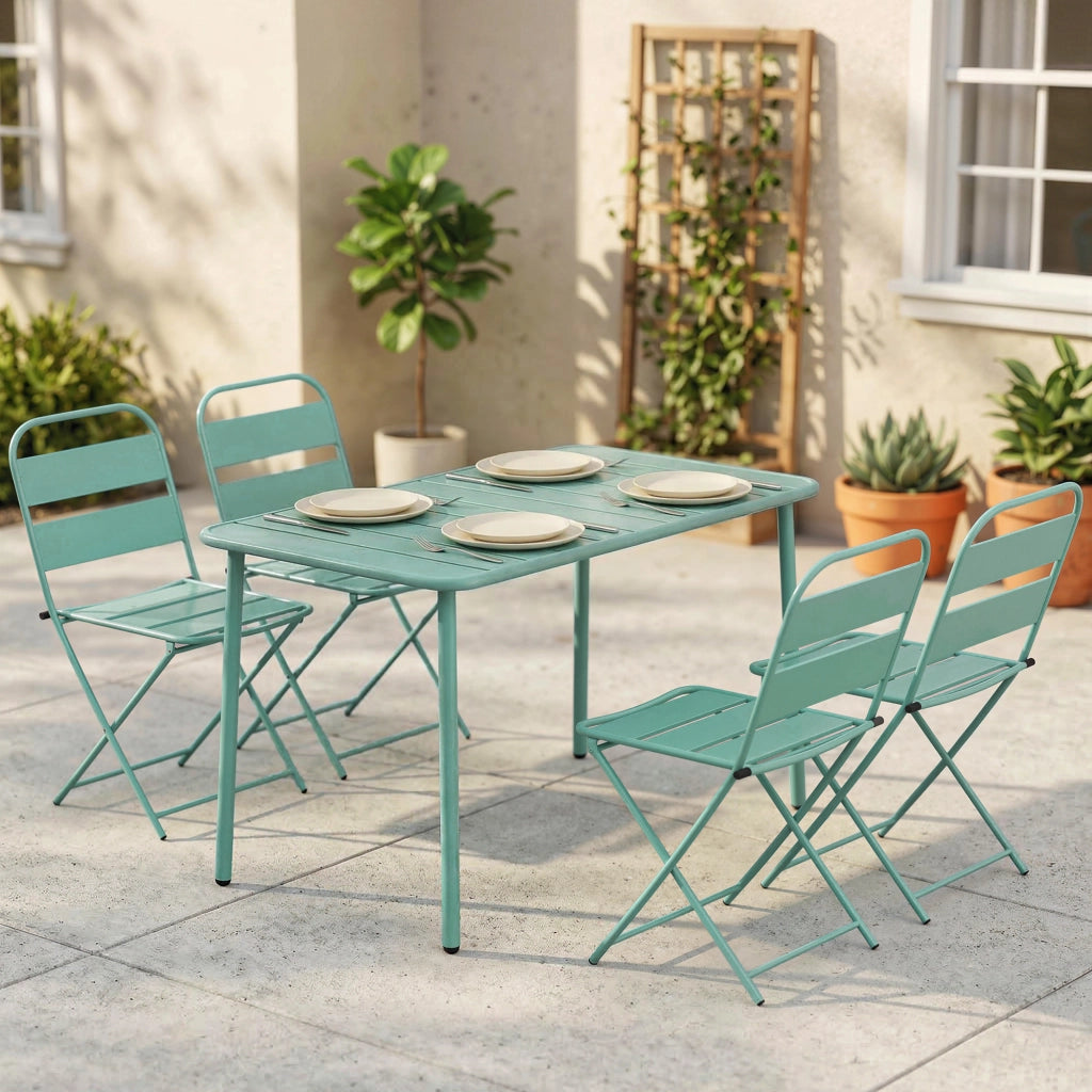 Set Giardino 5 Pezzi Tavolo Pranzo Sedie Pieghevoli ¨C zephmum ¨C Verde Legno