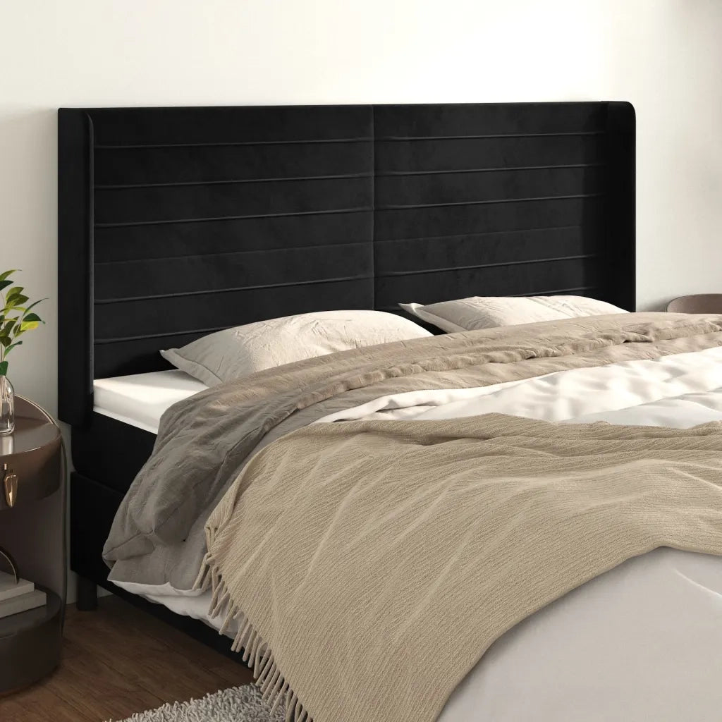 Testiera ad Orecchio-Testata con Orecchie Nera 203x16x118/128 cm in Velluto 946577