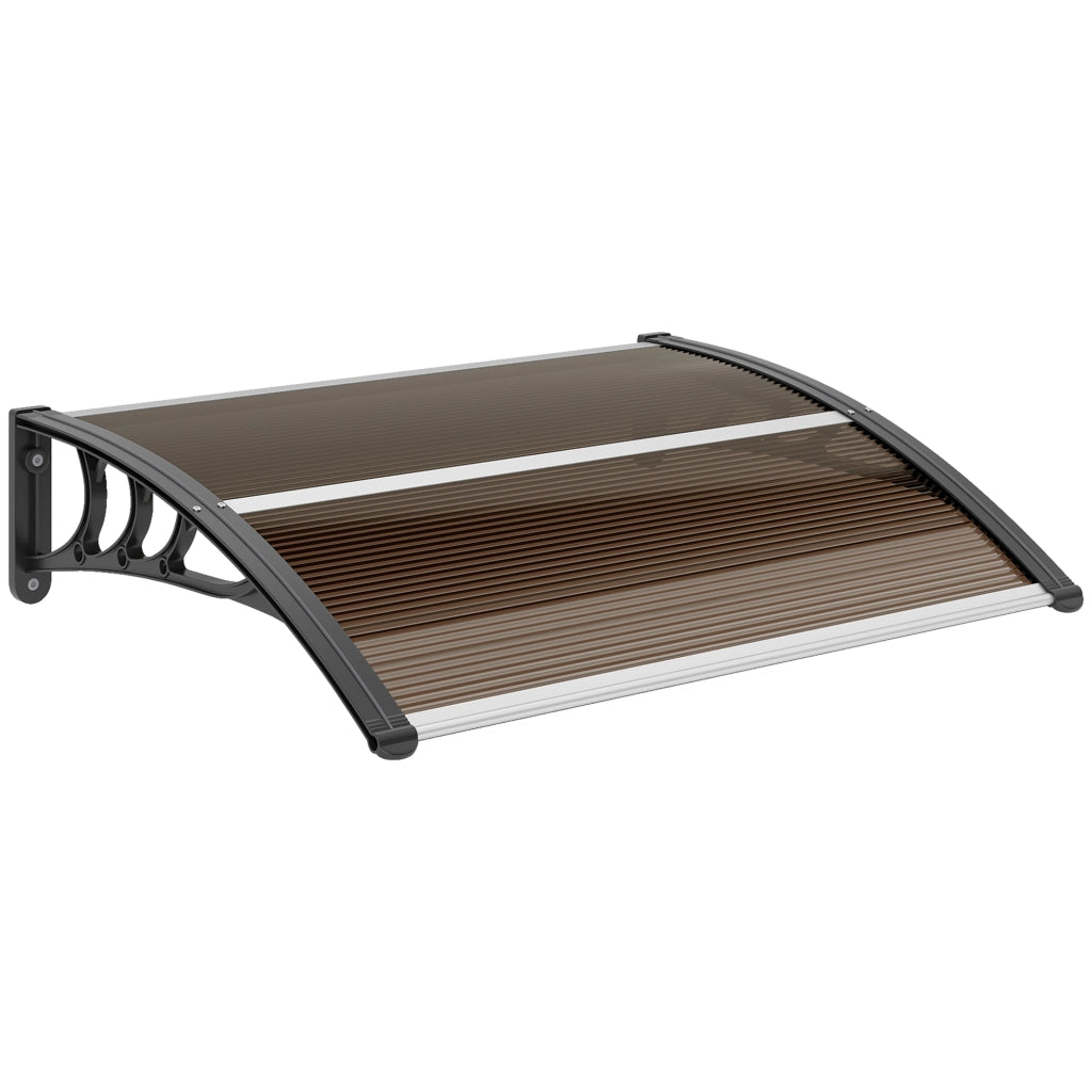 Pensilina da Esterni Impermeabile e Anti-UV 75x120x23 cm in PC PP e Alluminio Marrone e Nero