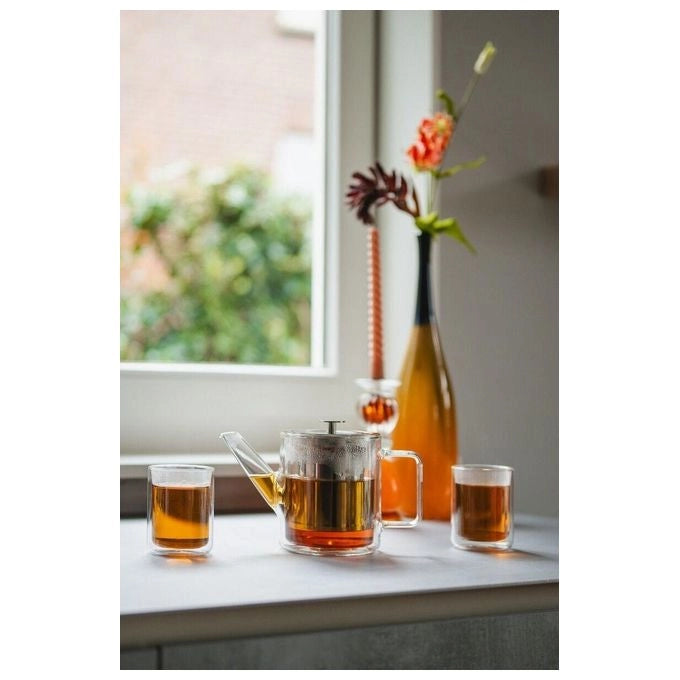 Bredemeijer 165024 Duo San Remo Teiera in Vetro Borosilicato a Doppia Parete 1 L con Filtro in Acciaio Inox colore Trasparente