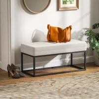 Panca da Ingresso Moderno in Acciaio, Spugna e Tessuto Vellutato con Piedini Regolabili, 94x42x44 cm, Crema