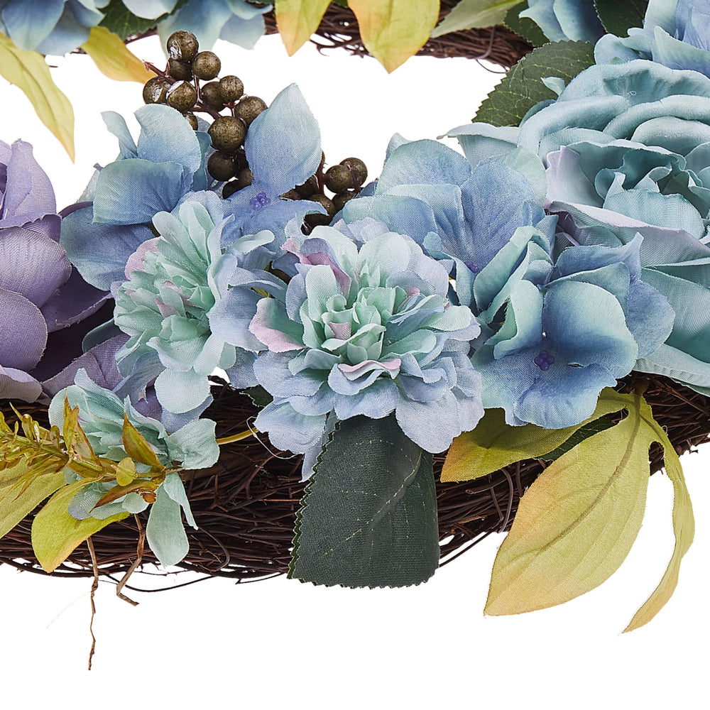 Ghirlanda Porta Blu Fatto A Mano Decorativo Fiore Artificiale Rotondo 50 cm Tavolo Decorazione Parete Stile Rustico Tradizionale