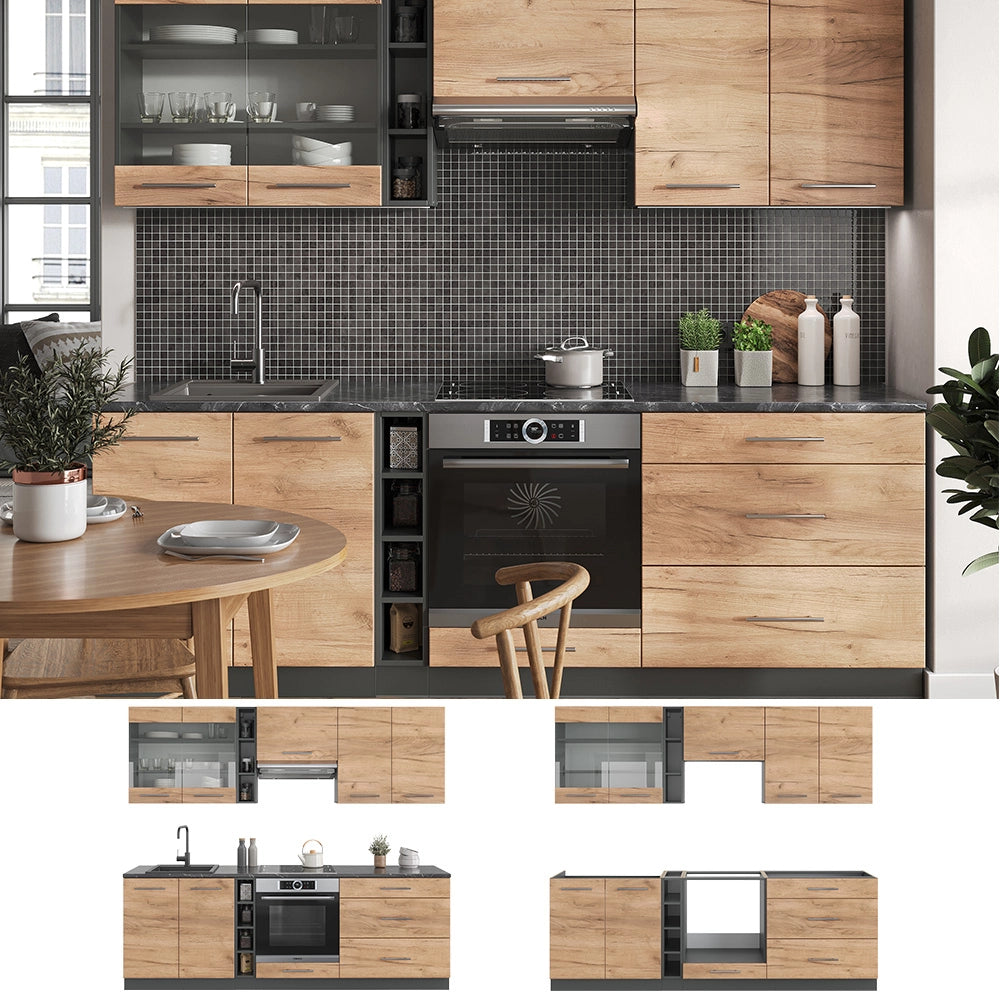 Cucina componibile Fame-Line Rovere dorato/Antracite 235 cm, PL Rovere Vicco