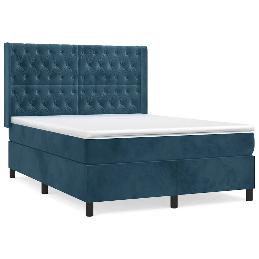 Giroletto a Molle con Materasso Blu Scuro 140x200 cm in Velluto 3132865