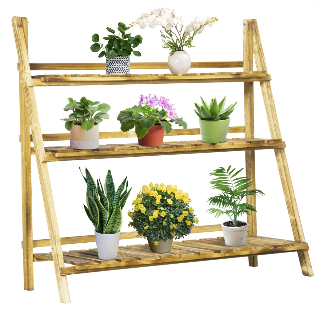 Scaffale Portapiante Pieghevole a 3 Livelli in Legno di Abete Portavasi a Scala Salvaspazio per Giardino ed Esterno 100x37x93cm