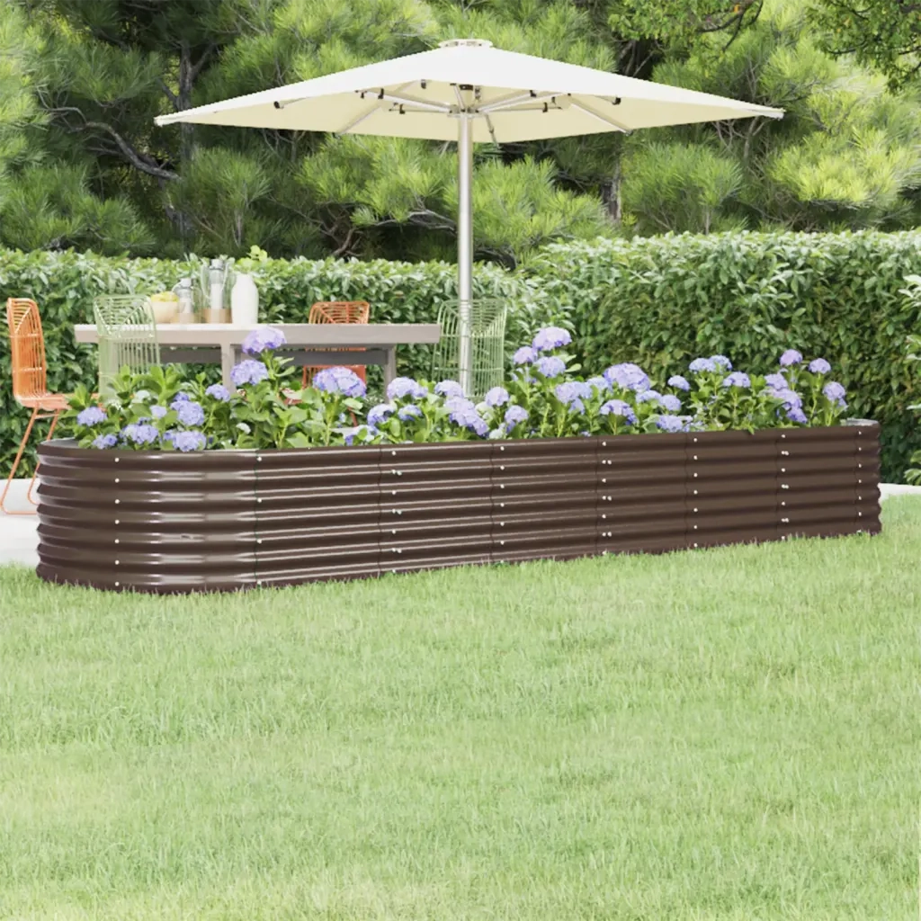 Fioriere | Cassetta per fiori | Letto Giardino Acciaio Zincato 296x80x36cm Marrone