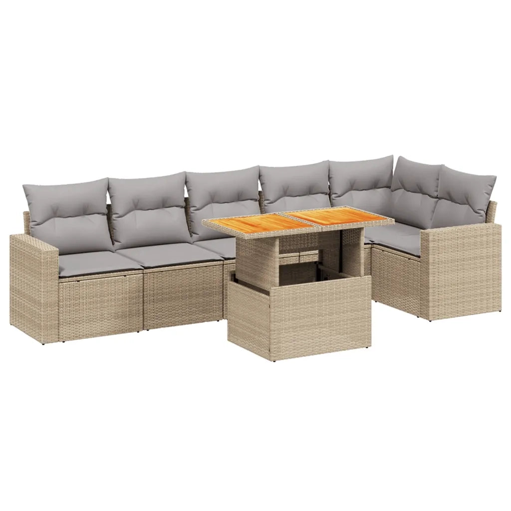Set Divani da Giardino 7 pz con Cuscini Beige in Polyrattan 3271325
