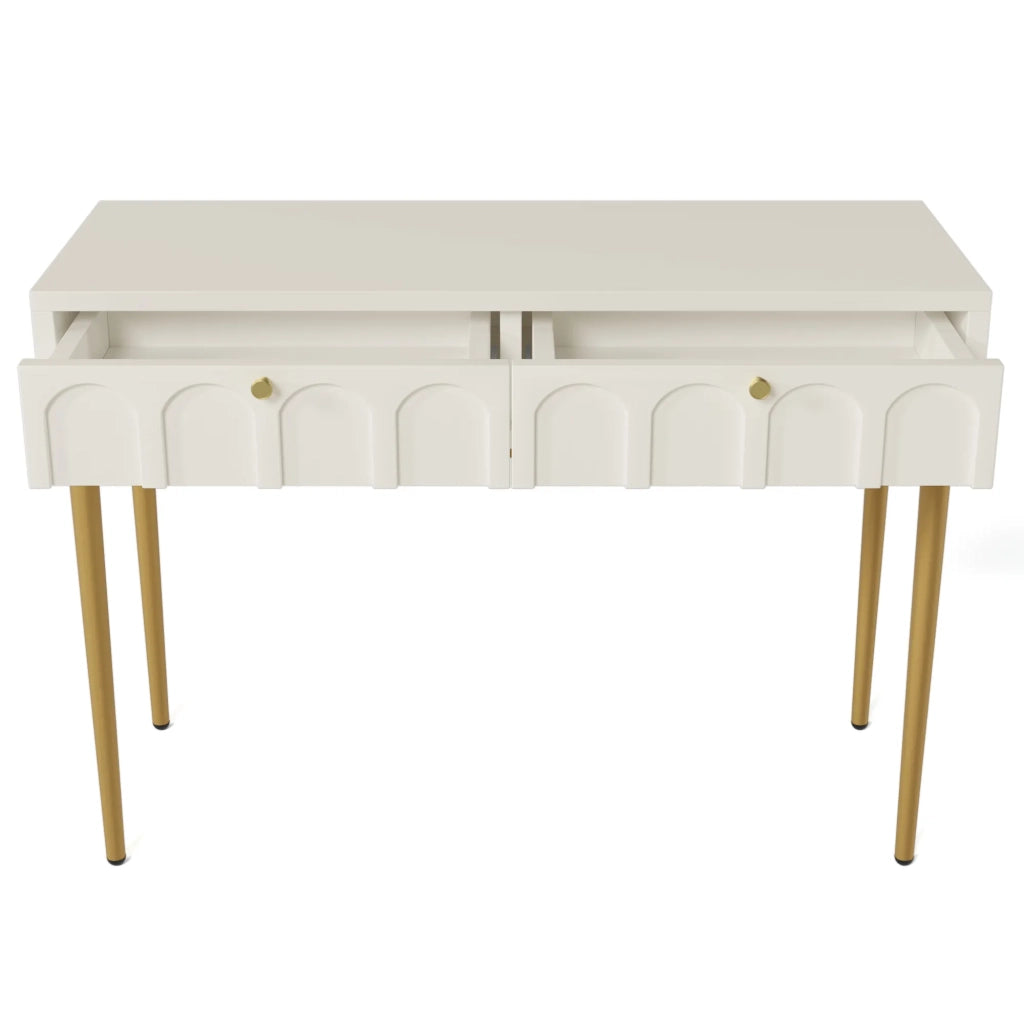 Cassettiera da Trucco con 2 Cassetti, Bianco Crema, 100x45x76.5 cm