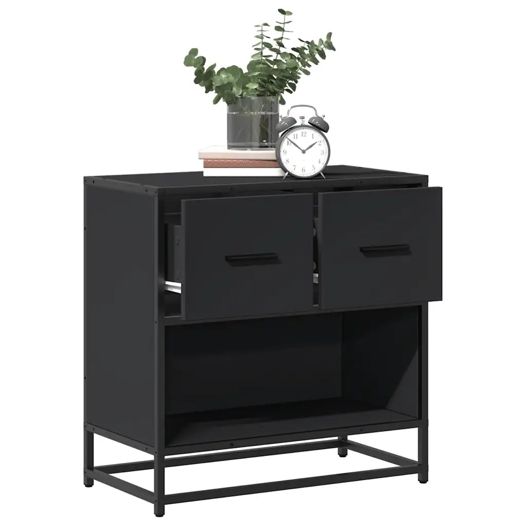 Comodino | Armadio da Notte | Mobiletto da notte Nero 60x31x60 cm in Legno Multistrato e Metallo