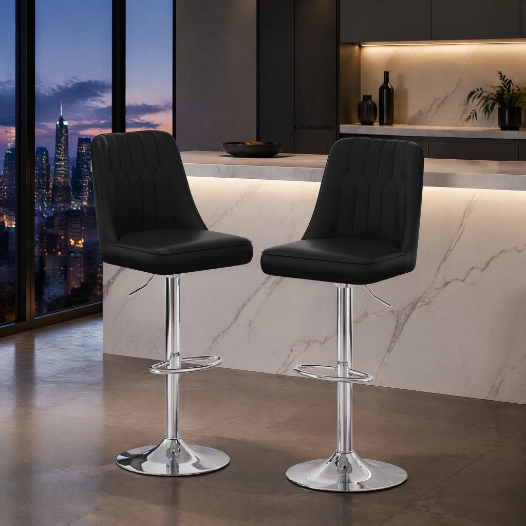 Set di sgabelli da bar a 2 pezzi girevole 360° regolabile in altezza metallo e pu nero e argento per isola cucina e bancone