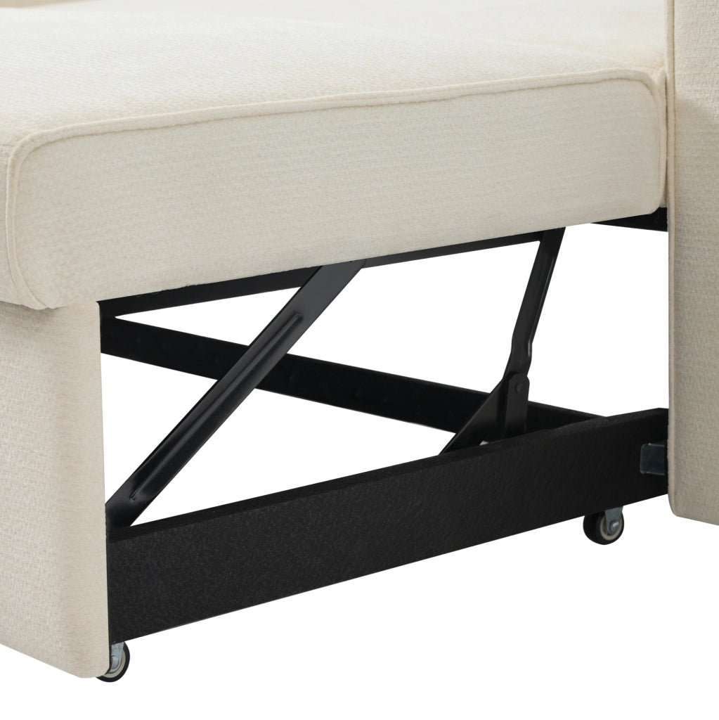 Divano letto 2 posti beige in ciniglia con USB e portabicchieri