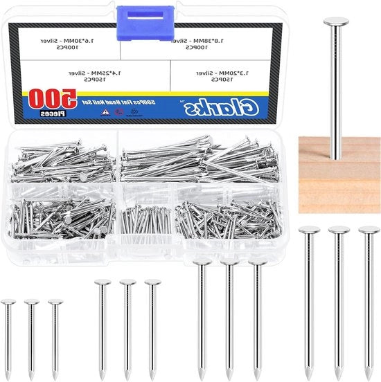 Kit di Assortimento di Spilli in Acciaio di 20/25/30/38 mm con Spilli a Sospensione e Spilli in Legno per Foto e Decorazioni