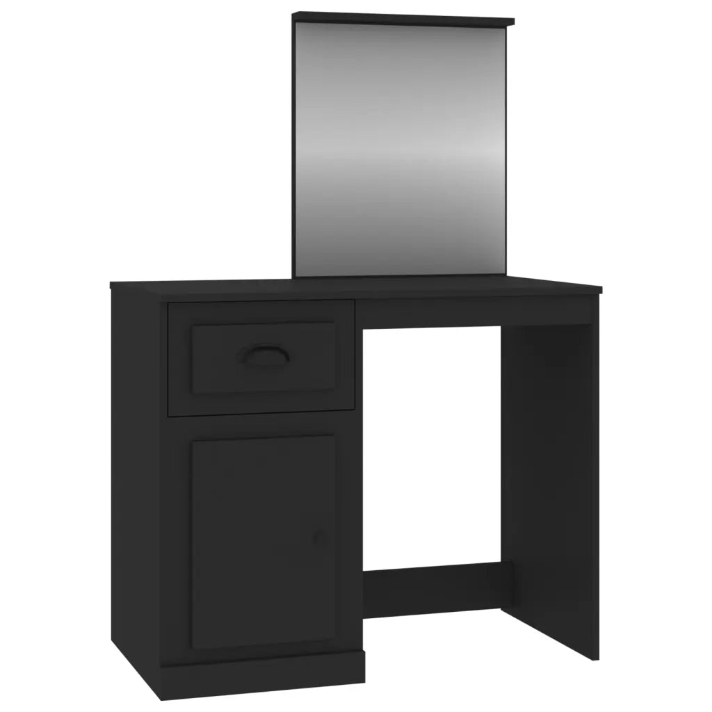 Toeletta con Specchio-Tavolo da Vanit¨¤ Nera 90x50x132,5 cm Legno Multistrato