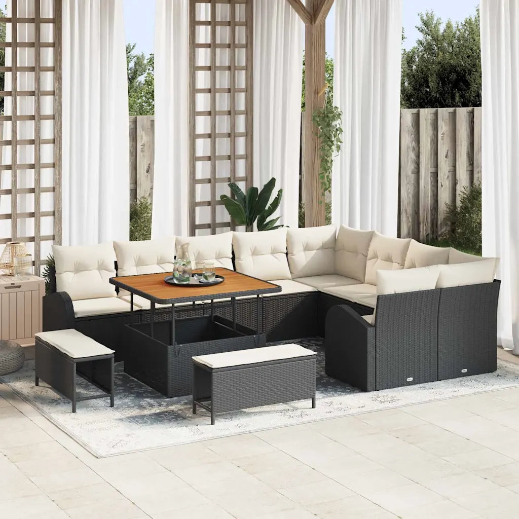 Set Divano da Giardino con cuscino 12 pcs Nero polyrattan