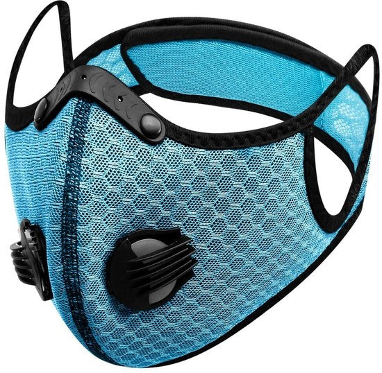 Maschera per la faccia in stoffa riciclabile con valvola - Maschera leggera per l'attività all'aperto, regolabile clip nasale, cintura per la testa e per la nuca, unisex, protezione contro le inquinanti