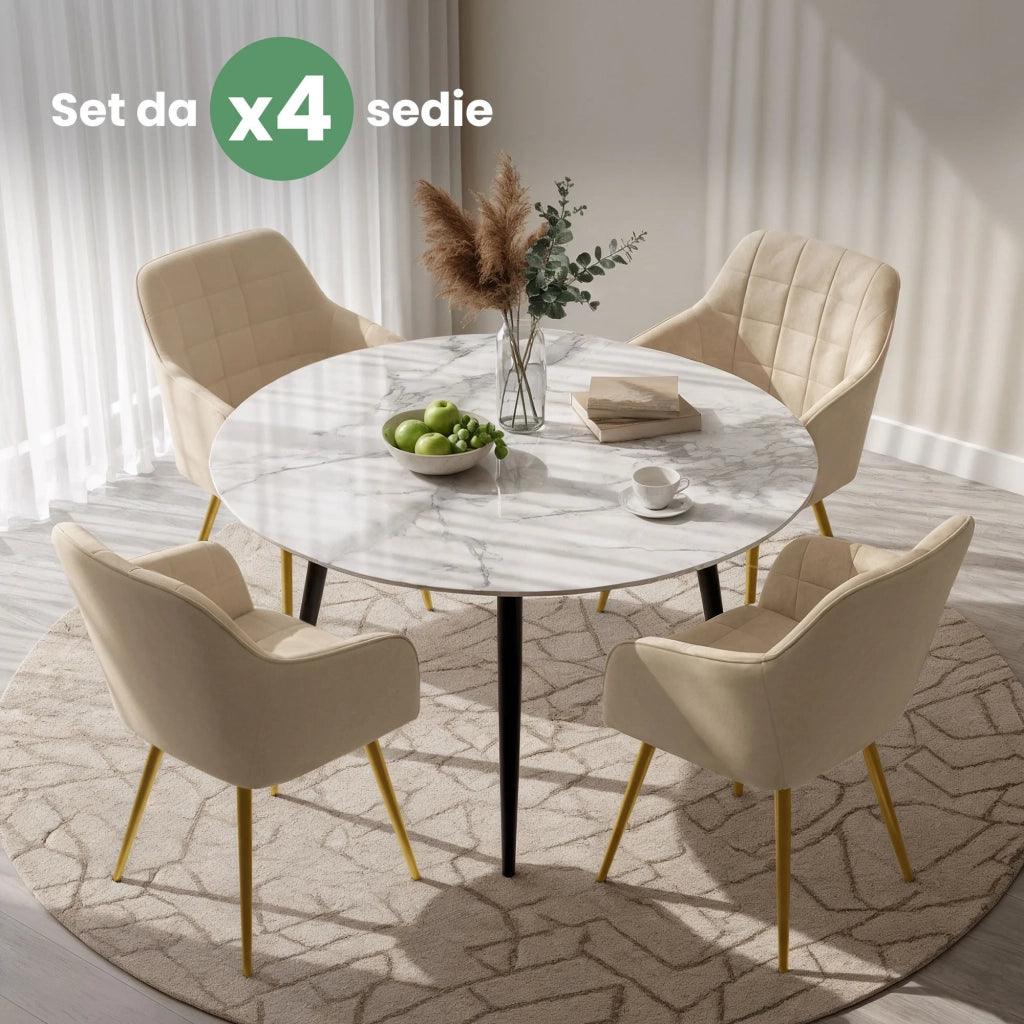 Set di 4 Sedie imbottite con cuciture quadrate LUXANO Beige gambe oro