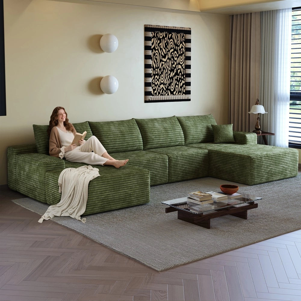 Divano angolare Chaise Longue ¨C Minimal ¨C Verde 340cm velluto imbottito senza montaggio