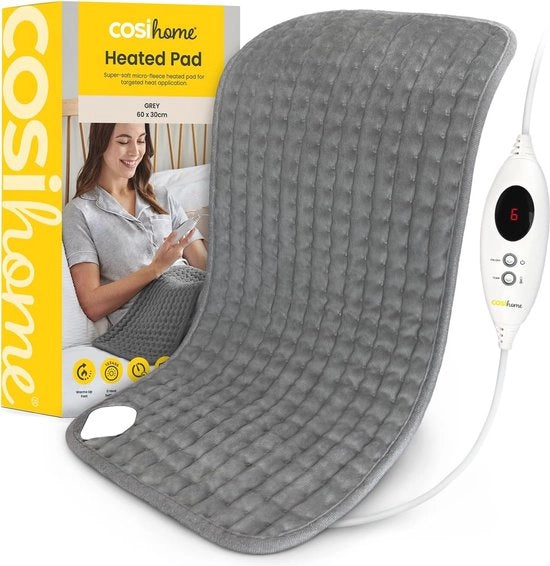 Groot Cuscino Elettrico per la Calda con Riscaldamento Rapido e Spegnimento Automatico – 60 x 30 cm, Lavabile in Lavatrice, Grigio