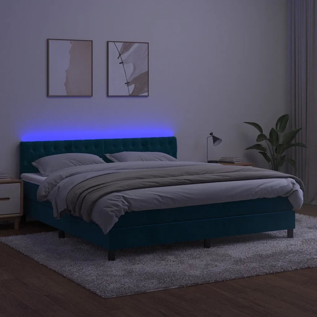 Letto a Molle con Materasso e LED Blu Scuro 180x200 cm 3134601