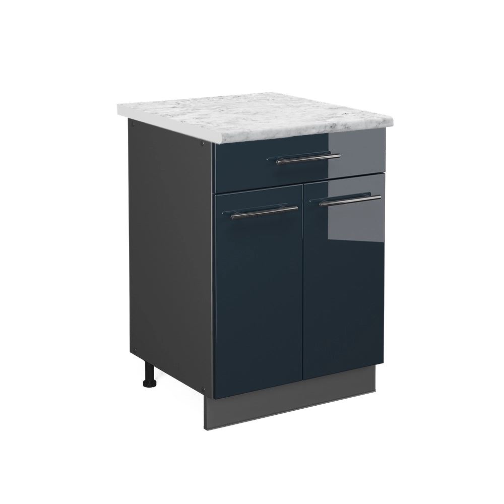 Mobiletto base per cucina Fame-Line Blu scuro lucido/Antracite 60 cm con cassetto, PL Marmo Vicco