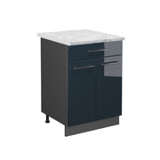 Mobiletto base per cucina Fame-Line Blu scuro lucido/Antracite 60 cm con cassetto, PL Marmo Vicco