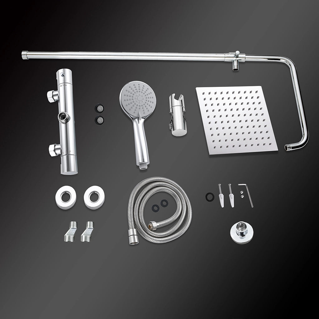 Colonne doccia cromo, soffione doccia quadrato 20x20cm acciaio inox, miscelatore termostatico doccia tondo antiscottature