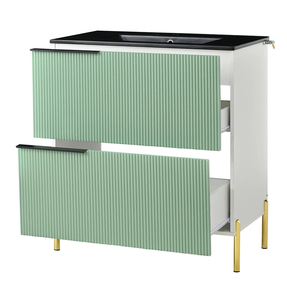 Armadio bagno con lavabo in ceramica - Xylo - Verde con cassetti