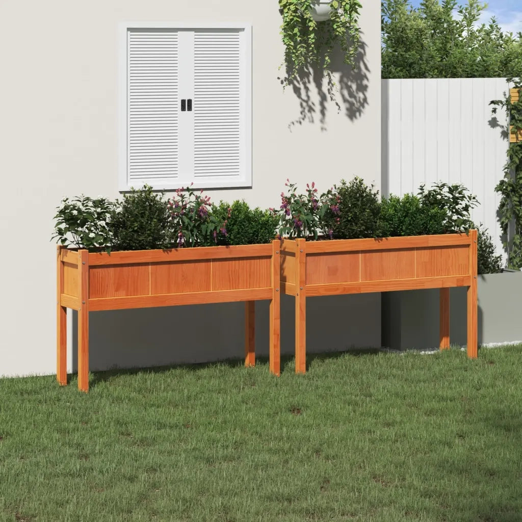 2 pz Fioriere | Cassetta per fiori | Vaso da Giardino Gambe Marrone Cera Legno Massello Pino
