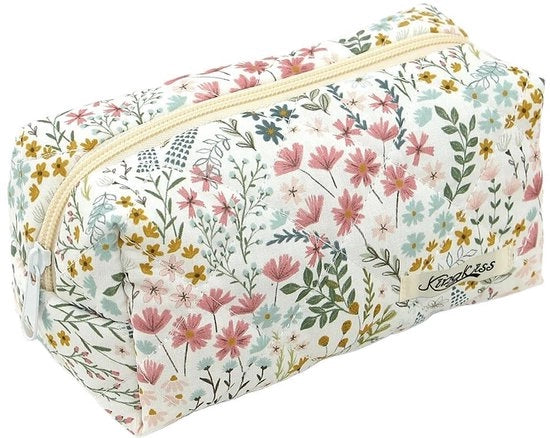 Etui universale per uomo e donna - Tessuto cotone/lino - 19 x 8 x 6 cm - Disegno fiorale - Spazio per 30 penne