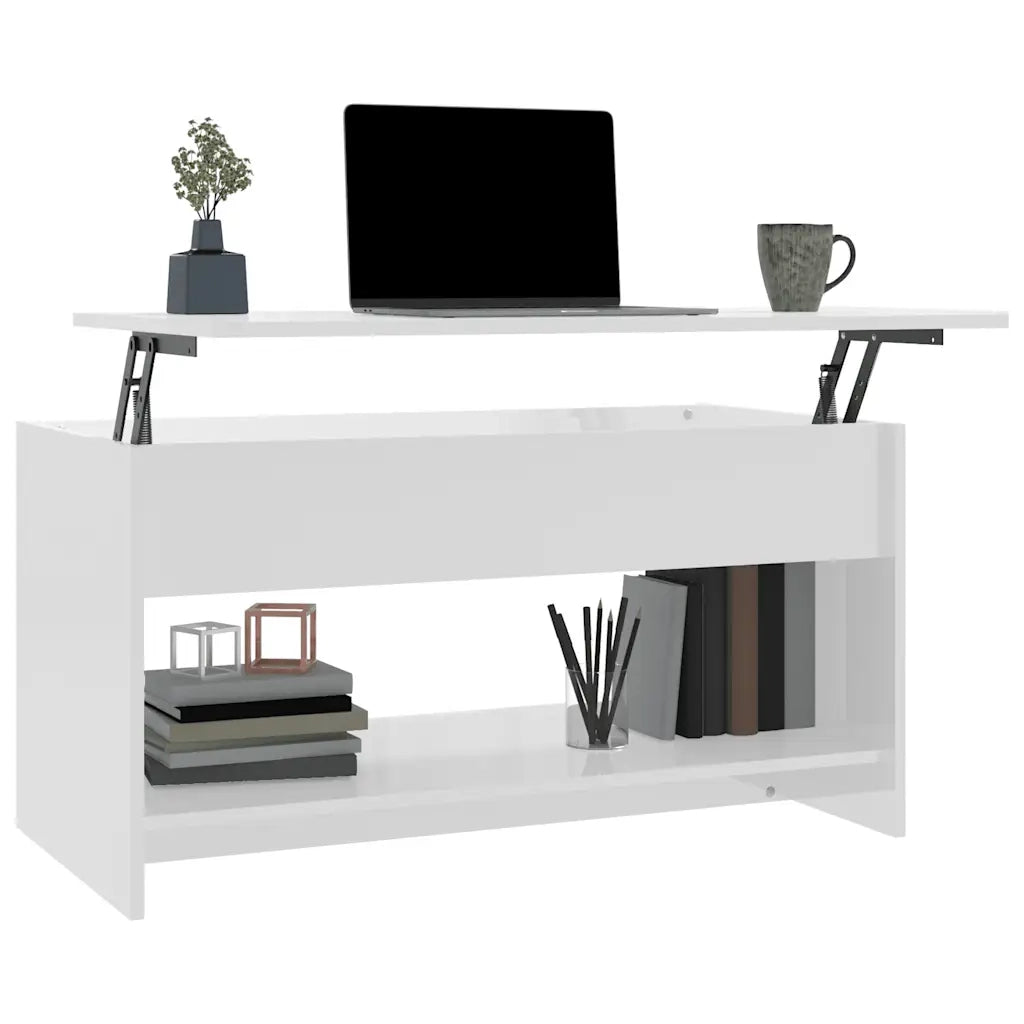 Tavolino Salotto Bianco Lucido 102x50x52,5 cm Legno Multistrato 809653