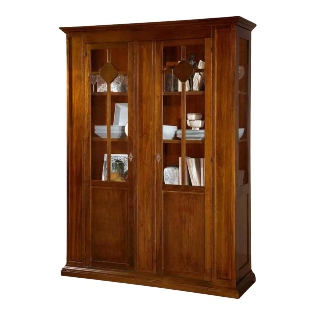 Vetrina 2 porte in legno tinta noce arte povera 148x49x207 - Mobili 2G