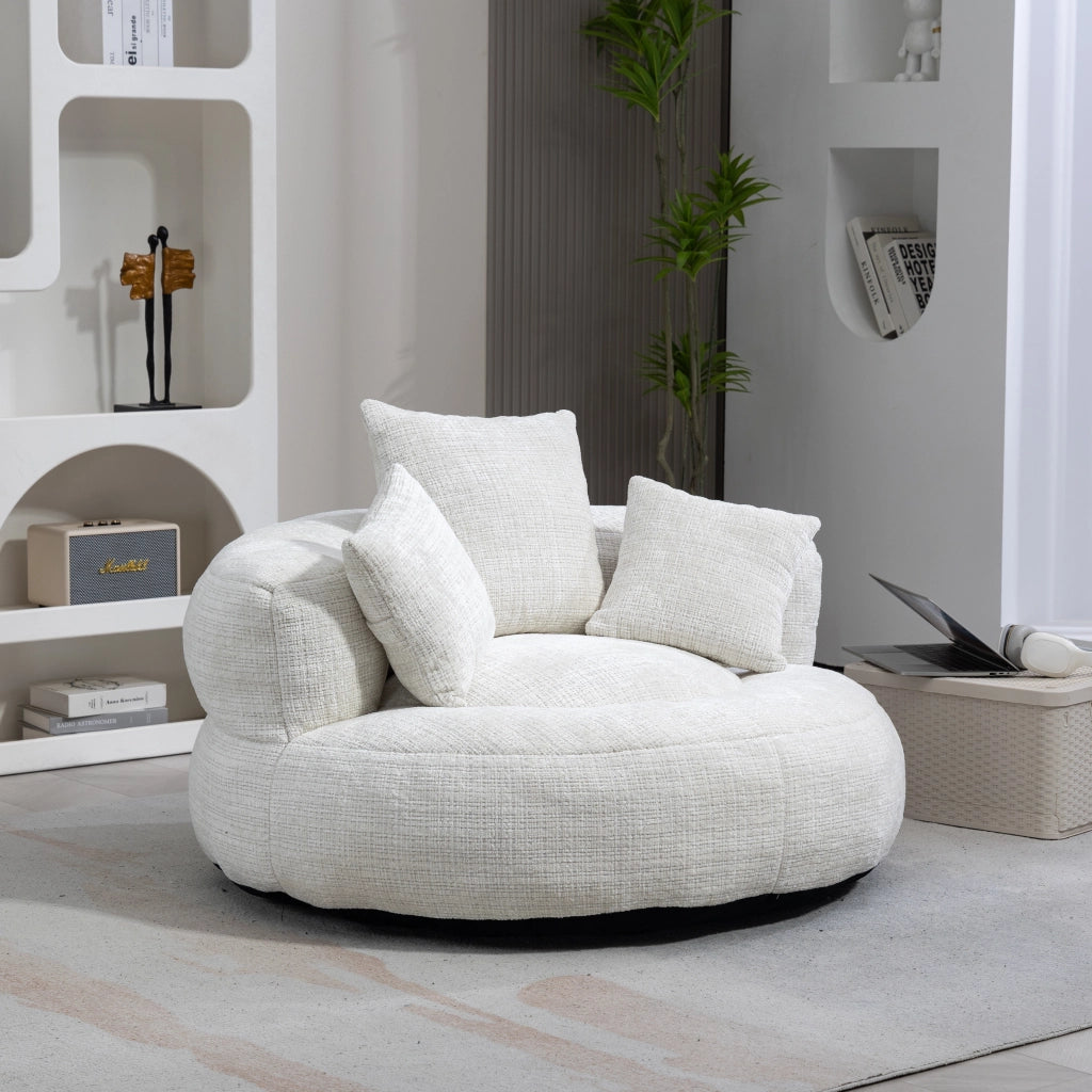 Poltrona Pouf Relax Oversize con Schienale Alto e Braccioli Confortevoli; Seduta Ampia in Ciniglia Beige