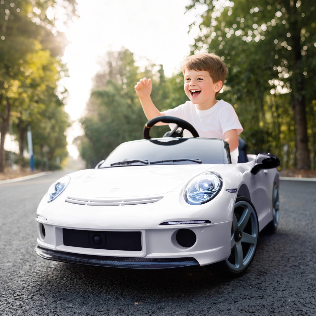 Macchina per Bambini 3-5 Anni con Licenza Ufficiale RUF GT, Telecomando, Cintura di Sicurezza e Musica, Bianco