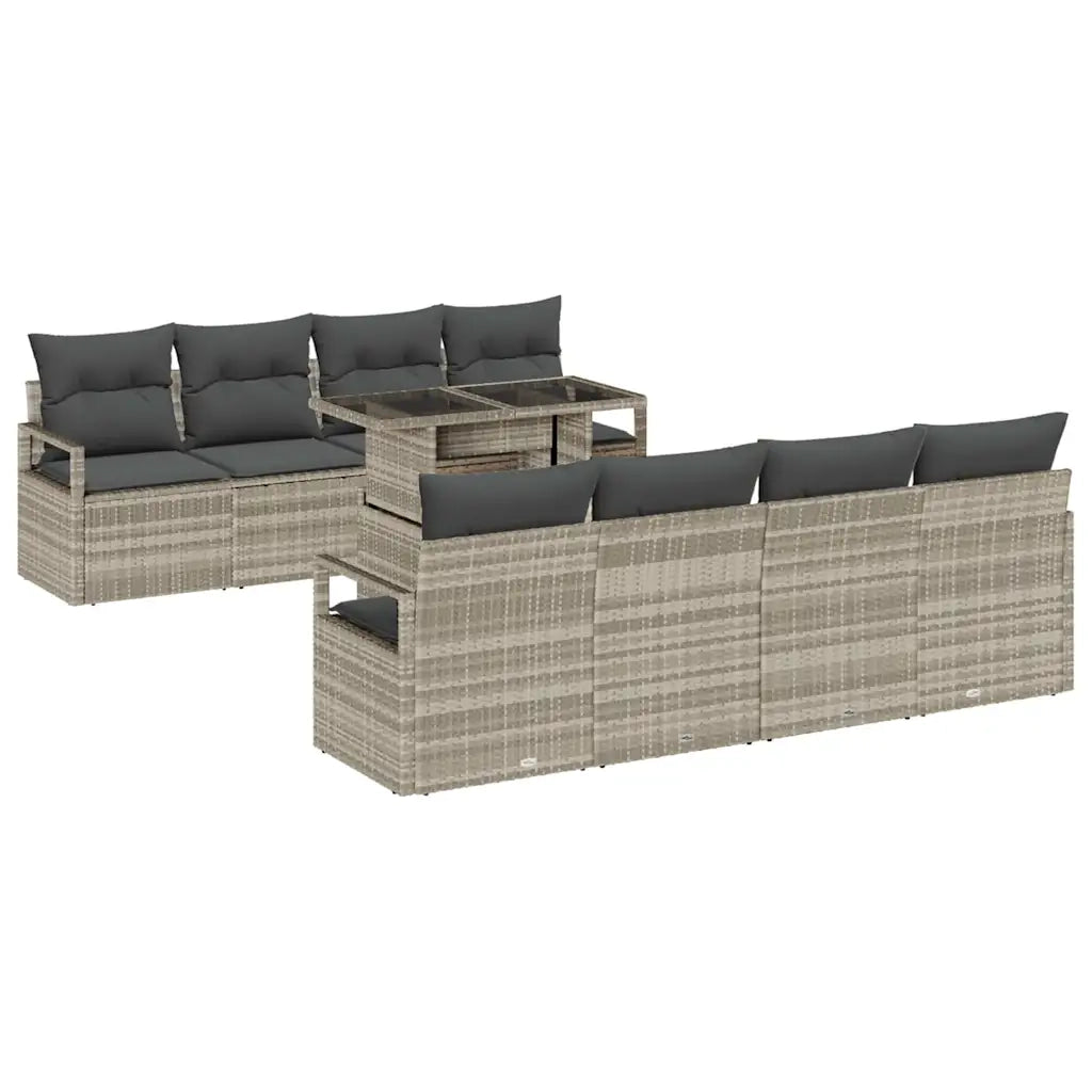 Set Divano da Giardino 9 pcs Grigio chiaro polyrattan 3348788