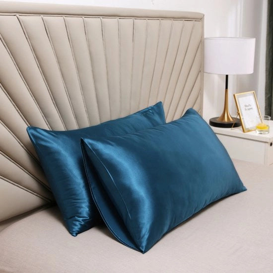 Cuscino a doppia imbottitura in seta - morbido e soffice cuscino per letto - chiusura a sacco - protetto contro allergie e parassiti - protegge capelli e pelle da rughe - 51x91cm - Blu
