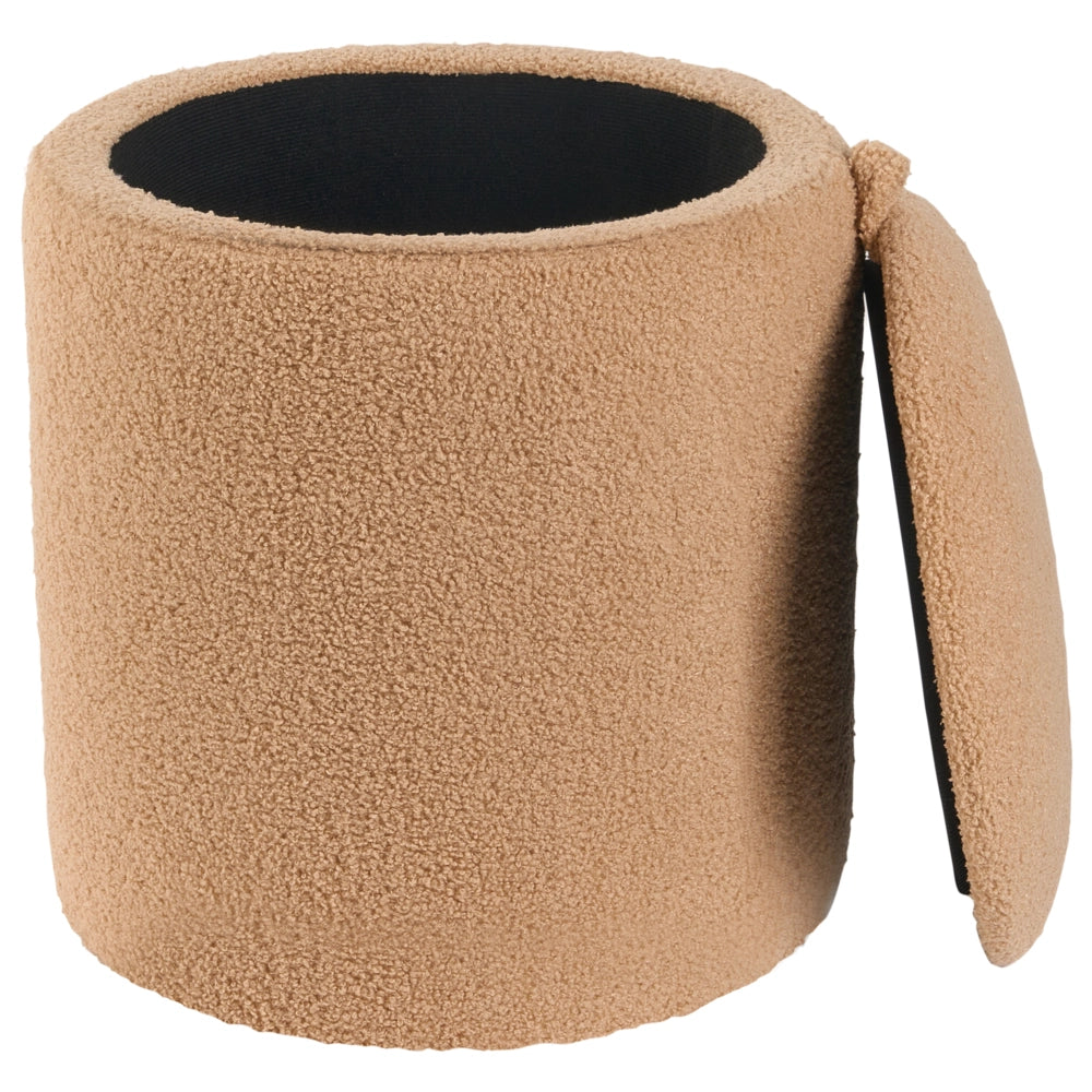 Set di 2 pouf con contenitore Boucle Marrone chiaro Tessuto Teddy Rotondo Pouf imbottiti  Moderno