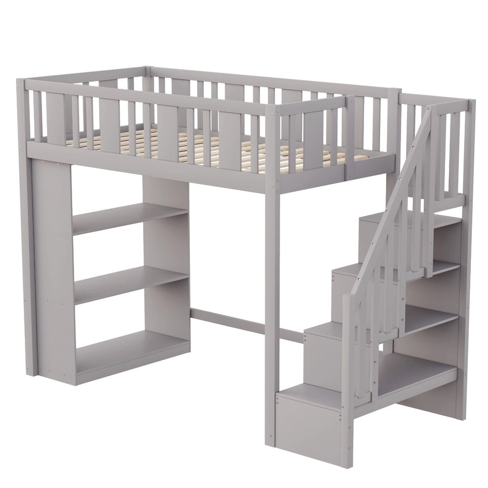 Letto a Soppalco con Contenitore 90x200 ¨C MINIMAL ¨C Legno Grigio