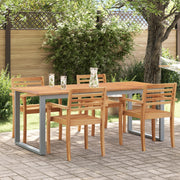 Tavolo da pranzo da esterno  Grigio 200x90x75 cm Acciaio e Legno Massello di Acacia