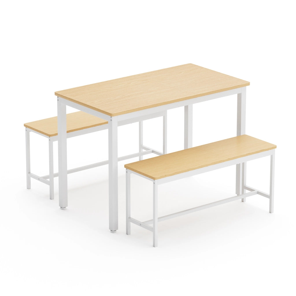 TAVOLO da pranzo industriale 110x60 cm Naturale/Bianco Set da 4 con 2 panche