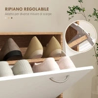 Mobile Appendiabiti 3 in 1 con Scarpiera e Specchio, Ganci e Cassetti, in Legno, 90x24x177 cm, Bianco e Noce