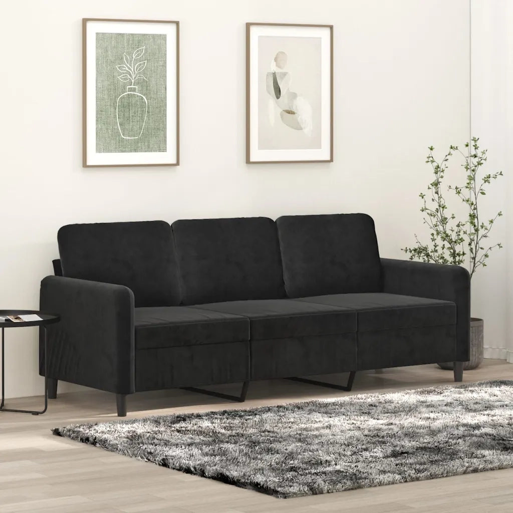 Divano a 3 Posti-Sofa 3 Posti Nero 180 cm in Velluto 181826