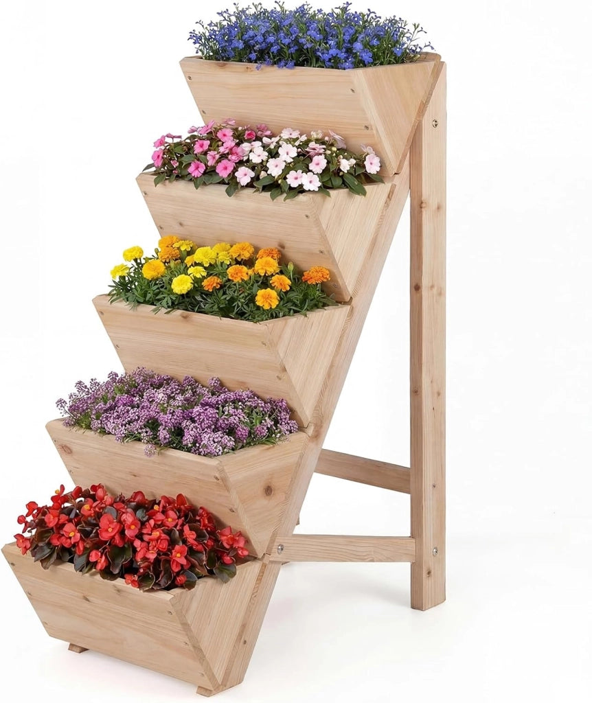 Fioriera Rialzata a 8 Livelli, Aiuola Verticale a Forma di V in Legno di Abete, Telaio Triangolare Indeformabile, Orto Rialzato da Esterno o Interno per Piante, Fiori, Verdure