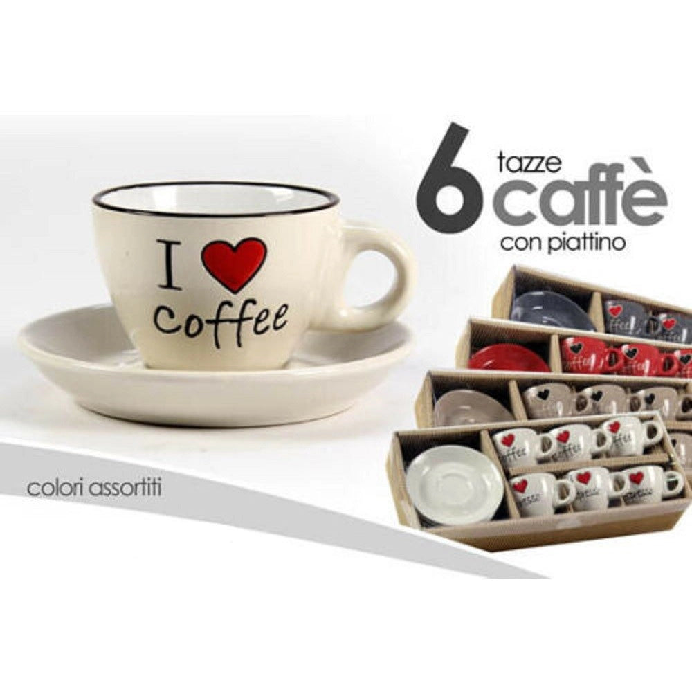 Trade Shop - Set 6pz Tazzine Tazza + Piattino 80ml Caffè Classico Moderno Colori Ass 668715 -