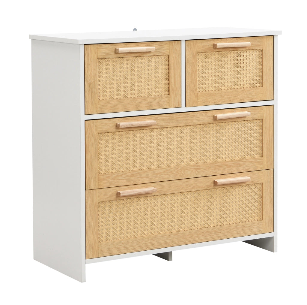 Cassettiera 80x38x80 cm con 4 cassetti; guide scorrevoli; MDF; naturale e bianco