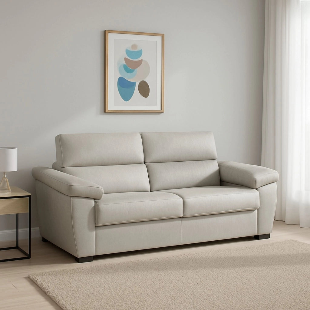 Fisciano, Divano Letto 2 Posti Sfoderabile Made in Italy, 205x95 cm Beige
